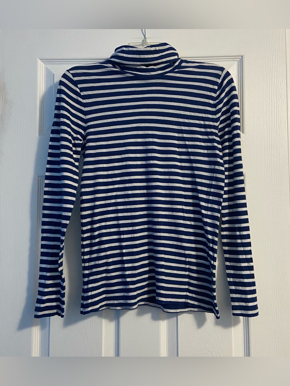 J. Crew Women’s Blue & White Stripe Long Sleeve Turtleneck Size M 100% Cotton